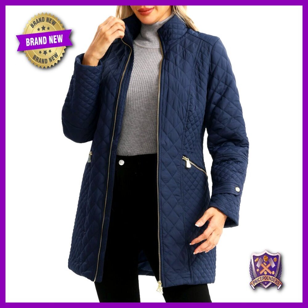 Plus Size Quilted Jacket Long Sleeve Stand Collar Lightweight Spring Fall